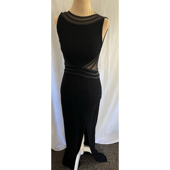 Tadashi Shoji Black Mesh Panel Evening Gown Elegant Formal Dress S - Picture 11 of 16